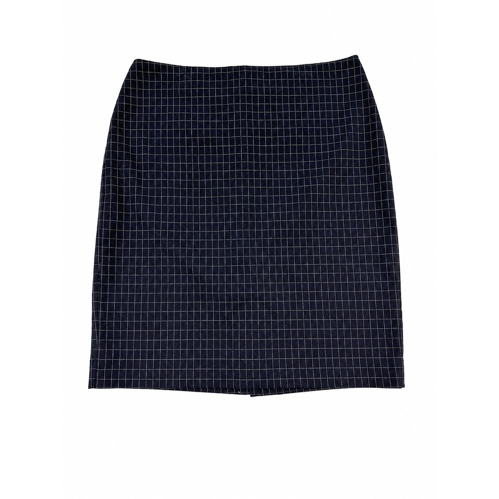 LOFT‎ Pencil Skirt Windowpane Print Women 10 Navy Blue Career Office Stretch
